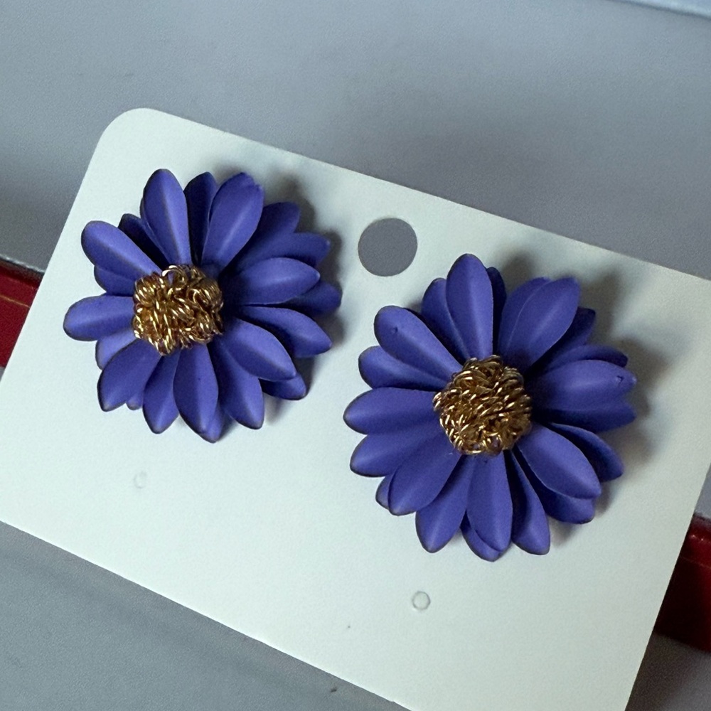 Fashion Jewelry Purple and Gold Floral Earrings